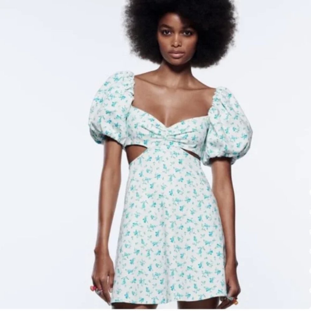 Zara Floral Mini Cut Out Dress